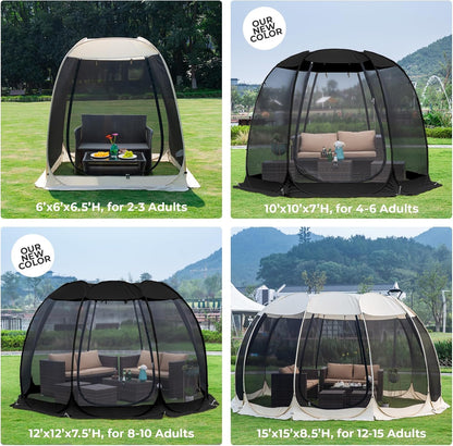 Alvantor® Pop Up House Tent, Outdoor Screen Room, Canopy Tent with UV Resistant, Easy Up Foldable Screen House for Camping Garden, Black, 10 x10 FT