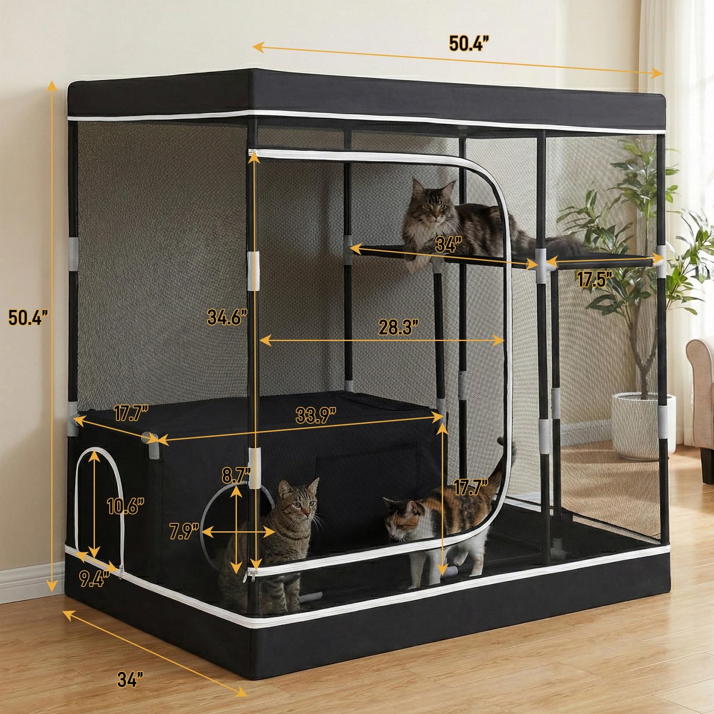 Large Cat Cage, Cat Enclosure Indoor, Cat Playpen for Adult Cats, Kittens & Small Animals, Multi-Level Kennel, Spacious Multi-Level Cat Cage for Indoor Use, Safe Playpen for Small Pets