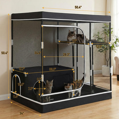 Large Cat Cage, Cat Enclosure Indoor, Cat Playpen for Adult Cats, Kittens & Small Animals, Multi-Level Kennel, Spacious Multi-Level Cat Cage for Indoor Use, Safe Playpen for Small Pets