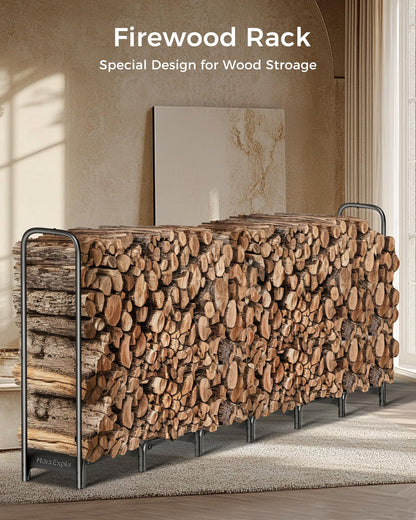 Mars Explo 12ft Firewood Log Rack with Cover Outdoor, Heavy Duty Indoor Outdoor Firewood Storage Log Rack with Cover Combo Set Black