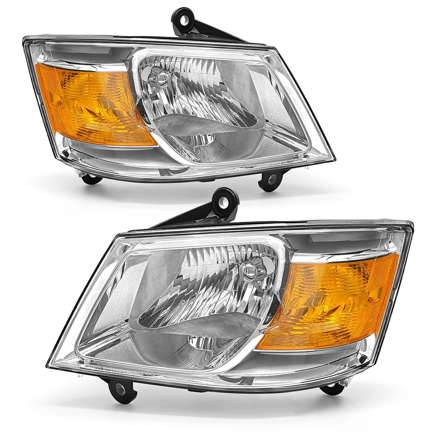AXLAHA 2008 2009 2010 Dodge Caravan Headlights Assembly for 08-10 Grand Caravan Clear Lens Headlamp with Chrome Housing Amber Reflector Replacement