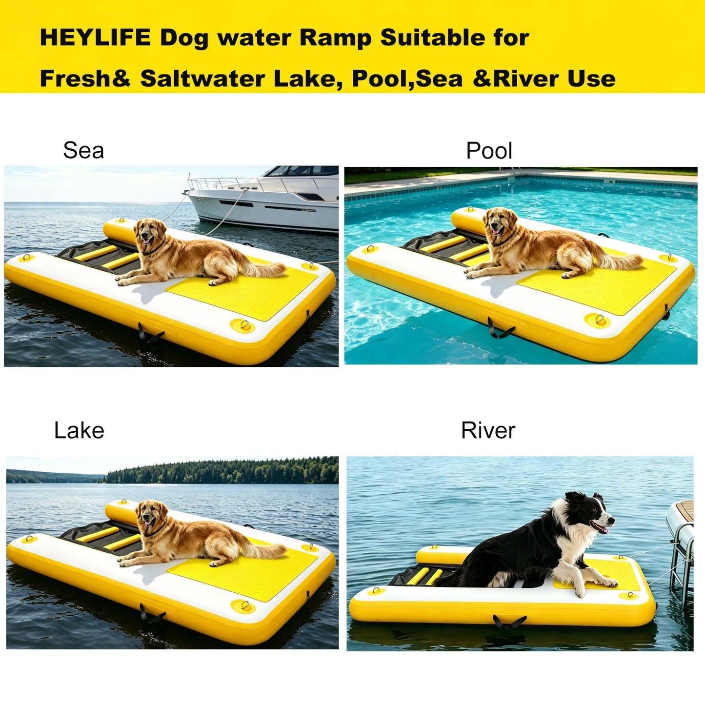 Inflatable Dog Boat Ramp Floating Dock Water Ladder for Pool, Boat, Non-Slip EVA Floating Ladder Pool Ramp for Dog Up to 220 LBs with Dual-Action Air Pump