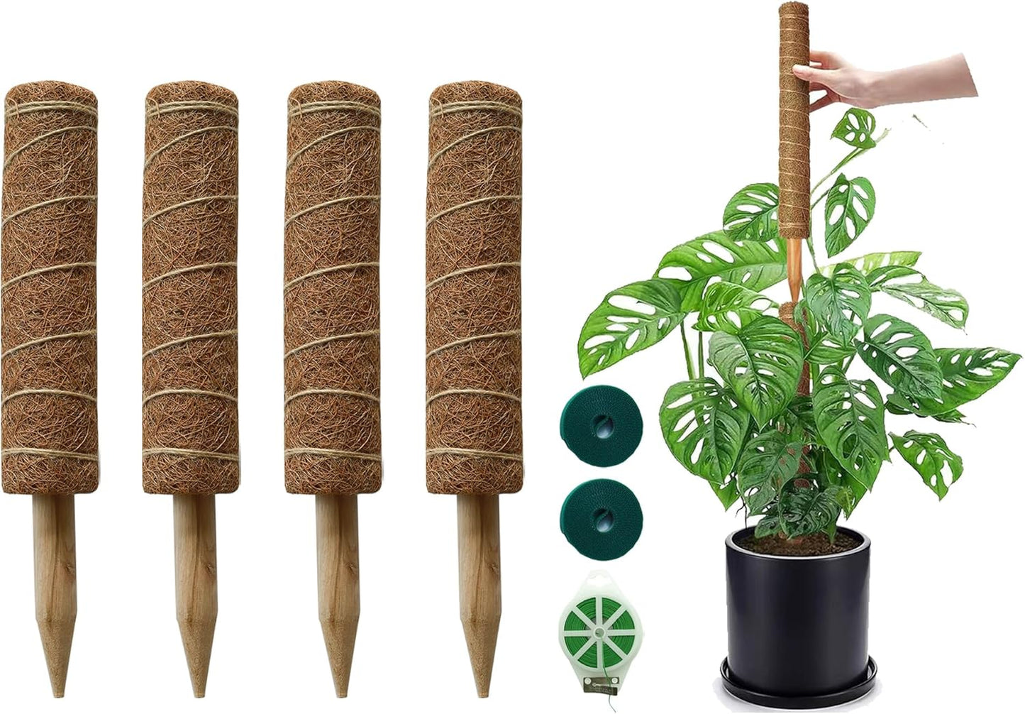 Moss Pole for Plants - 4 Pack Natural Coco Coir Climbing Support Stakes | 7.9 Inch Each, Total 31.6 Inch