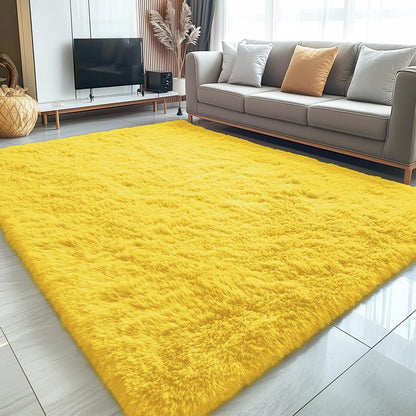 OLANLY Large Area Rug - Soft Fluffy Shaggy Carpet for Living Room & Bedroom | 5x8, Yellow