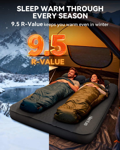 Hikenture 4" Thick Self Inflating Sleeping Pad with Electric Pump, Foam & Air Camping Mattress 2 Person, 9.5 R-Value Insulated Sleeping Mat, Portable Double Camping Pad for Tent, Car, Truck