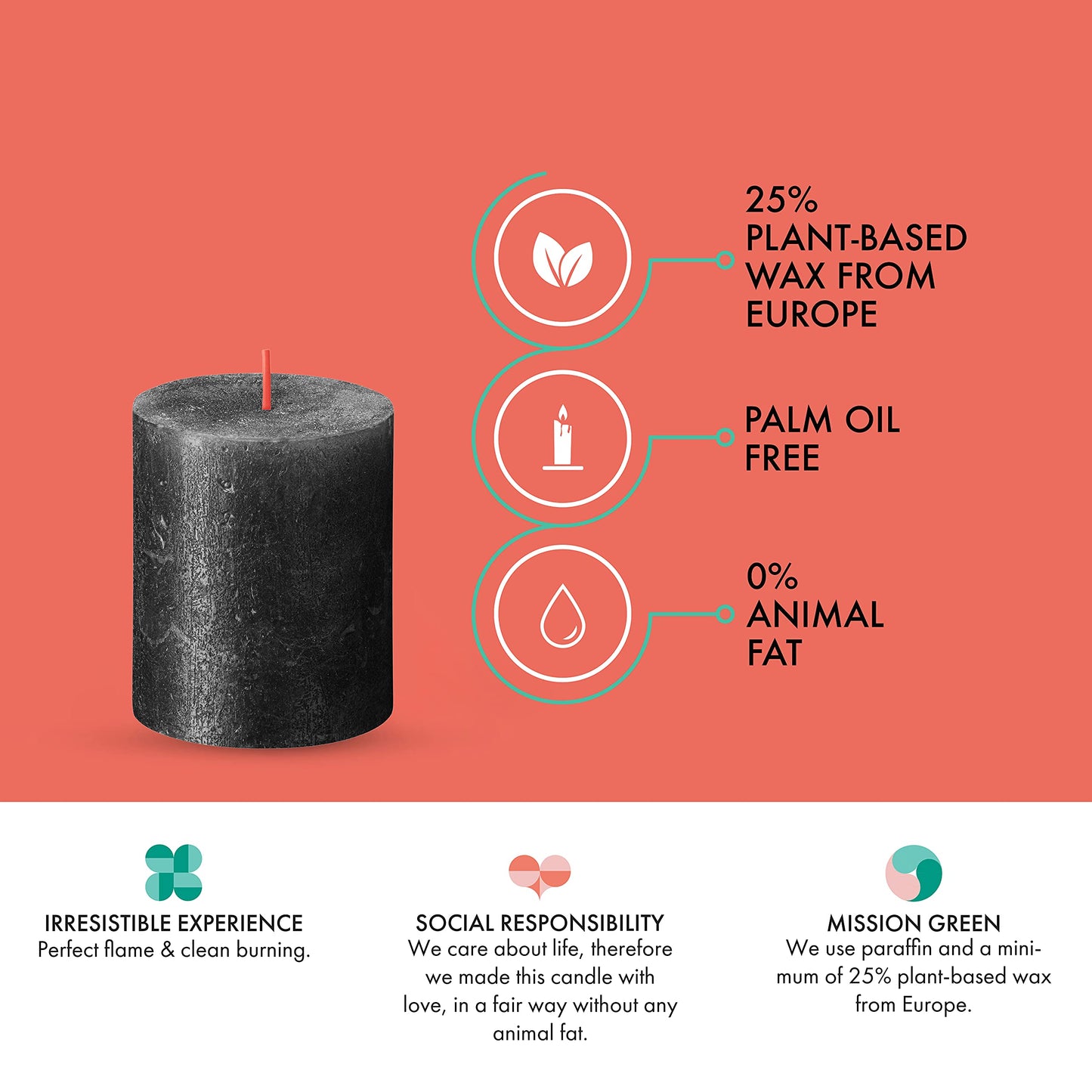 BOLSIUS Anthracite Black Shimmer Metallic Pillar Candles 4 Pack - 2.75 X 3.25 Inches - Premium European Quality - Includes Natural Plant-Based Wax - Unscented Smokeless 35-Hour Wedding Candles