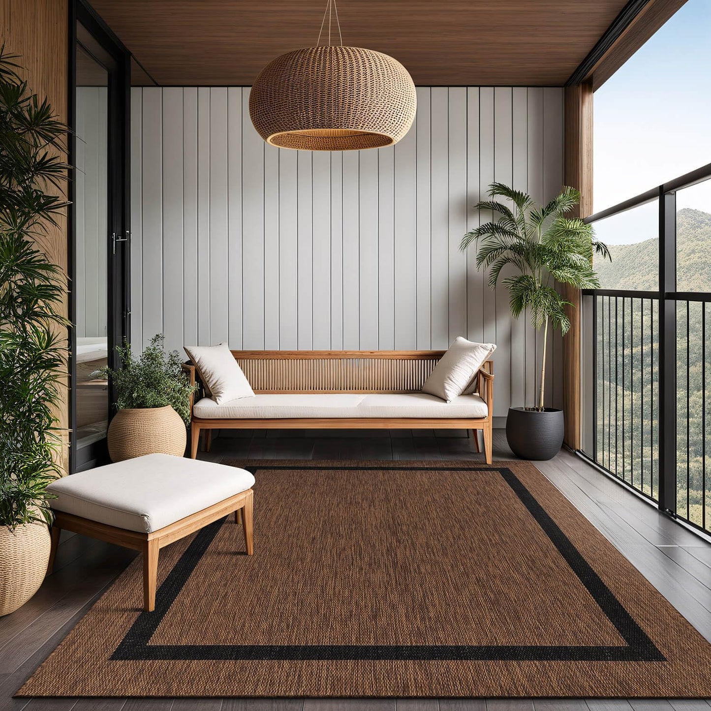 Luul Home Bordered Outdoor Rug 9x12 Washable Outside Carpet for Indoor Patio Porch Waterproof Easy Cleaning Non Shedding Area Rugs Nut Brown - Black 9 x 12