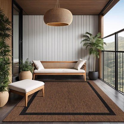 Luul Home Bordered Outdoor Rug 9x12 Washable Outside Carpet for Indoor Patio Porch Waterproof Easy Cleaning Non Shedding Area Rugs Nut Brown - Black 9 x 12
