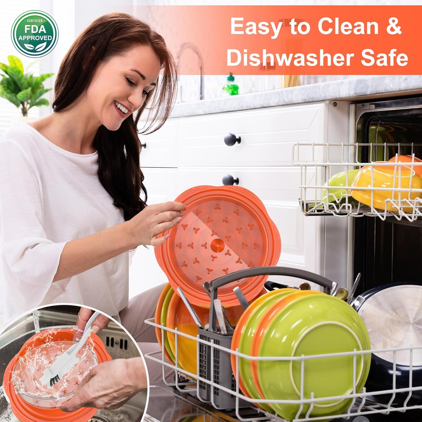 Skiennix Chicken Shredder - Manual Meat Shredder Tool with Transparent Lid & Cleaning Brush | Dishwasher Safe, Orange
