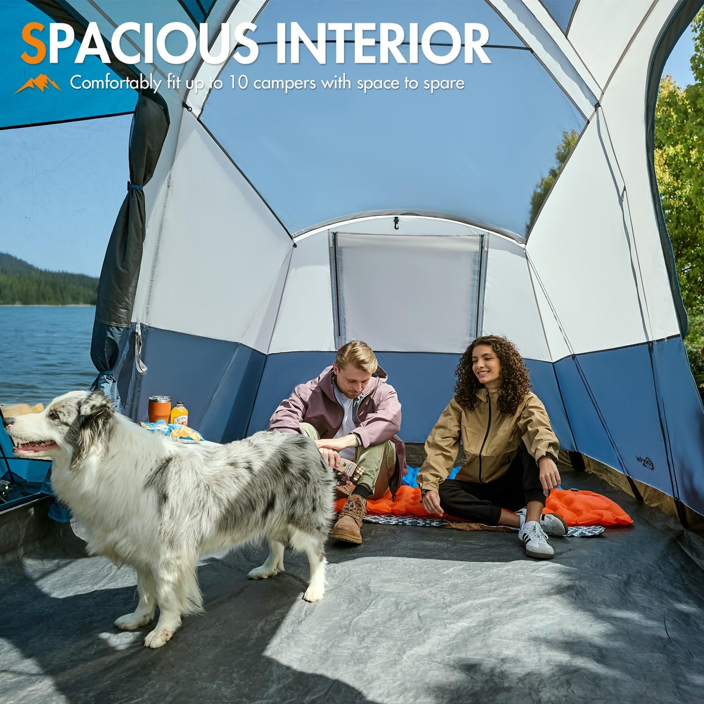 PORTAL 10 Person Tent for Camping, Large Family Camping Tents with 3 Room & Screen Room, PFAS-Free Waterproof Tunnel Tents with Rainfly, Large Tent for Outdoor Camping