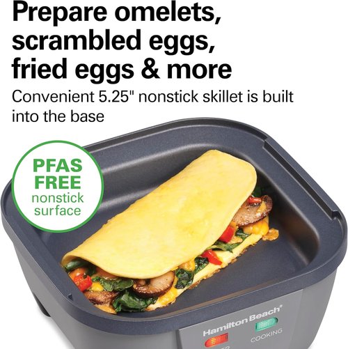 Hamilton Beach 6-in-1 Electric Egg Cooker - Versatile Hard Boiled, Sous Vide & Poached Eggs | Non-Stick Skillet, Grey