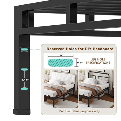 ROIL 16 Inch Twin Size Bed Frame, Double Layer Metal Bed Frame with Round Corner Legs, 4000LBS Bed Frame & Box Spring 2 in 1 Platform with Headboard Holes Mattress Baffles, Noise-Free Easy Assembly
