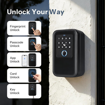 LOQOVA Smart Key Lock Box with Fingerprint, Passcode, TT-lock App, Access Card & Manual key, IP65 Waterproof, Wall-Mount or Shackle Design for Outdoor, Large Storage Ideal for Airbnb, Family & Realtor