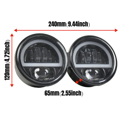 VEISUTOR Dual LED Headlight for Fat Bob，Upgraded LED Headlamp Front Light Kit with High Low Beam Turn Signal Lights and Halo Ring DRL for Harley Dyna Fat Bob 2008-2019 Accessories