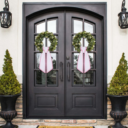 Skiennix Scalloped Wreath Sash - Elegant Ruffle Ribbon Bow for Front Door Decor | 2 Pcs Set in White & Pink