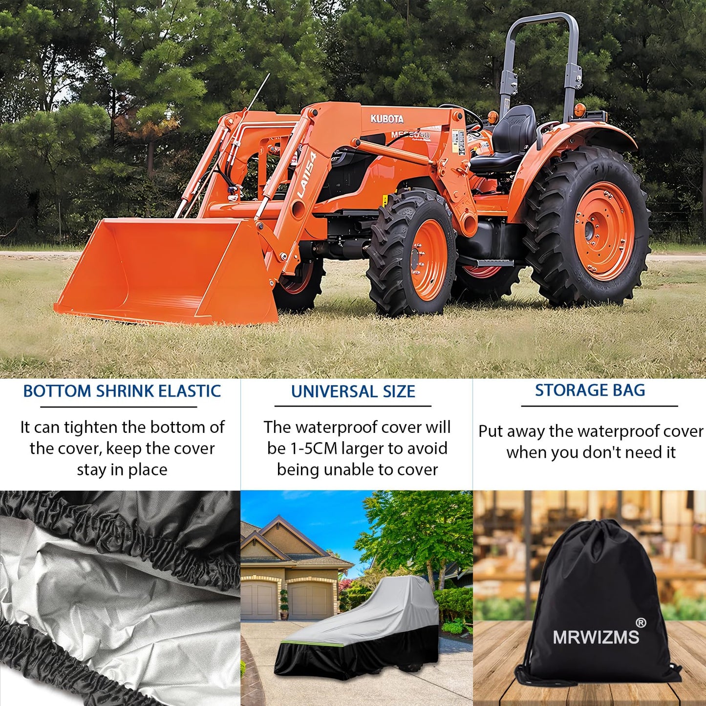 Tractor cover, Tractor covers waterproof heavy duty, New upgraded version, (189 L x 76 W x 86 H in), 600D Oxford cloth Waterproof, UV protection, Dustproof, Universal tractor cover