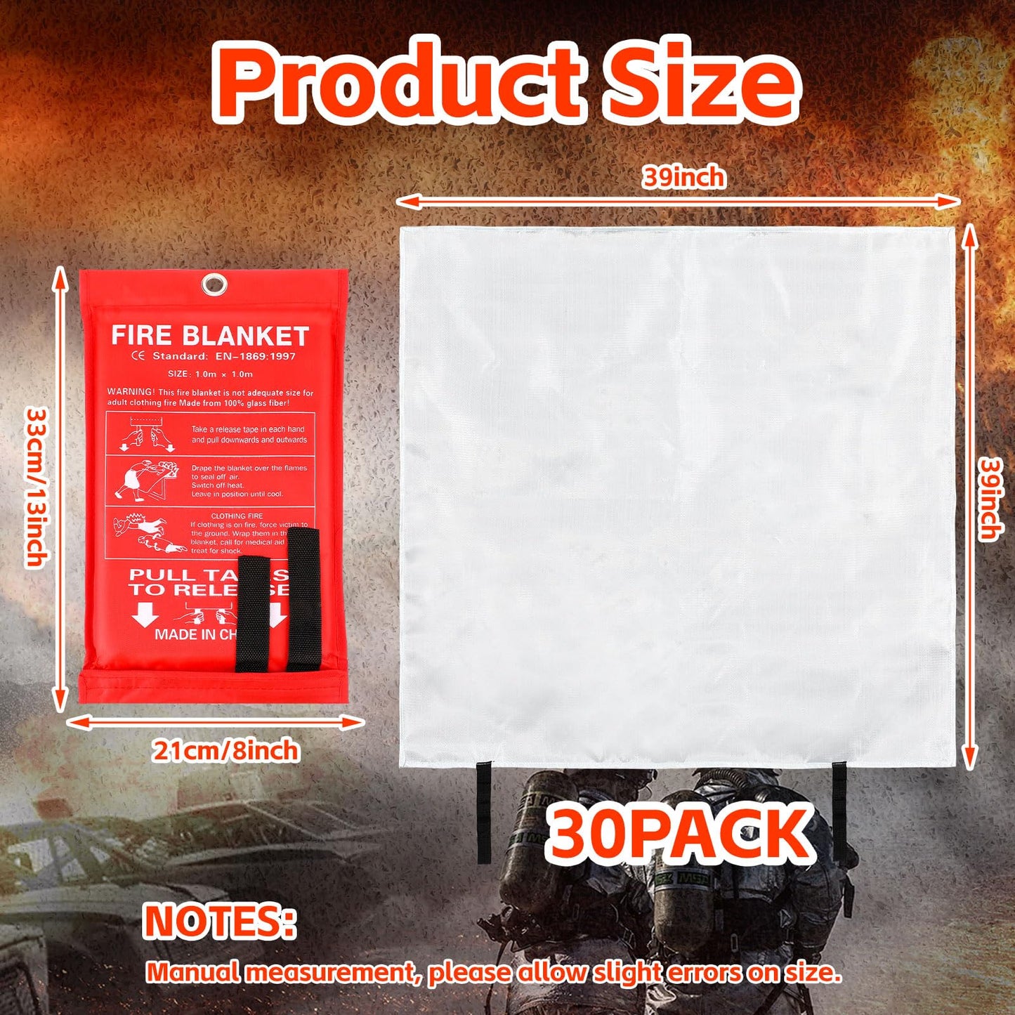Macarrie 30 Pack Fire Blankets 39” x 39” Fire Blanket Emergency for Home and Kitchen Extinguisher Blankets Fiberglass Suppression Blanket Safety Fireproof Survival for Car Office Warehouse (Red)