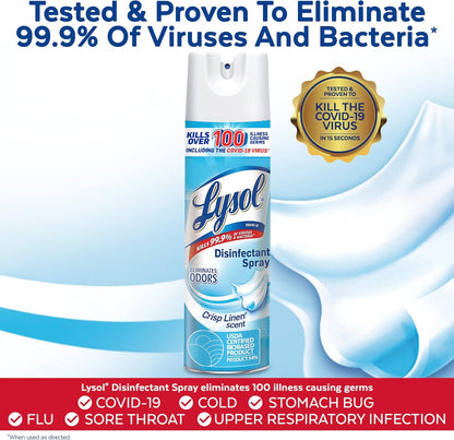 Lysol Disinfectant Spray Bundle - Crisp Linen & Air Sanitizer Spray for Odor Elimination | 19 Fl. Oz & 10 Fl. Oz