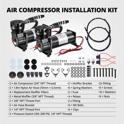 EVIL ENERGY 200PSI Air Horn Suspension Compressor for Car 12V Heavy Duty 3/8 NPT Onboard Air Ride Compressor for Train, Truck, Inflating Tires, Suspension Systems, Train Horn, DIY Pneumatic Tools