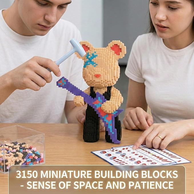 12.6 Teddy Blocks Bear Building Bricks Figure Set for Adults Collector-Edition DIY Craft Kit Trend Home Decor for Office Bedroom or Book Shelf Stress Relief Gift for Men Women Birthdays