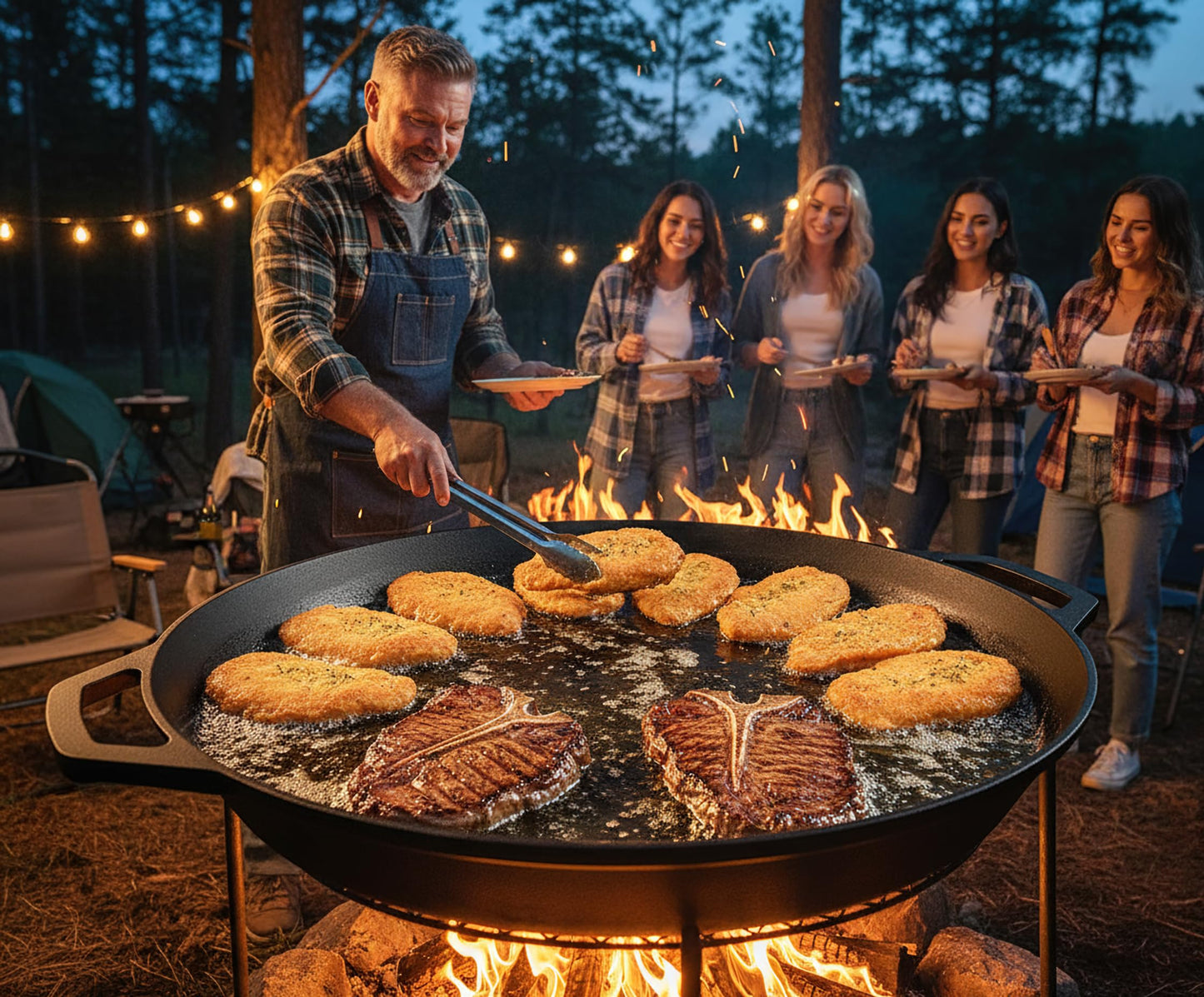 20-inch Pre-Seasoned Cast Iron Skillet - Dual Assist Handles - Nitrided Rust-Proof - For Oven, Stovetop, Grill & Campfire