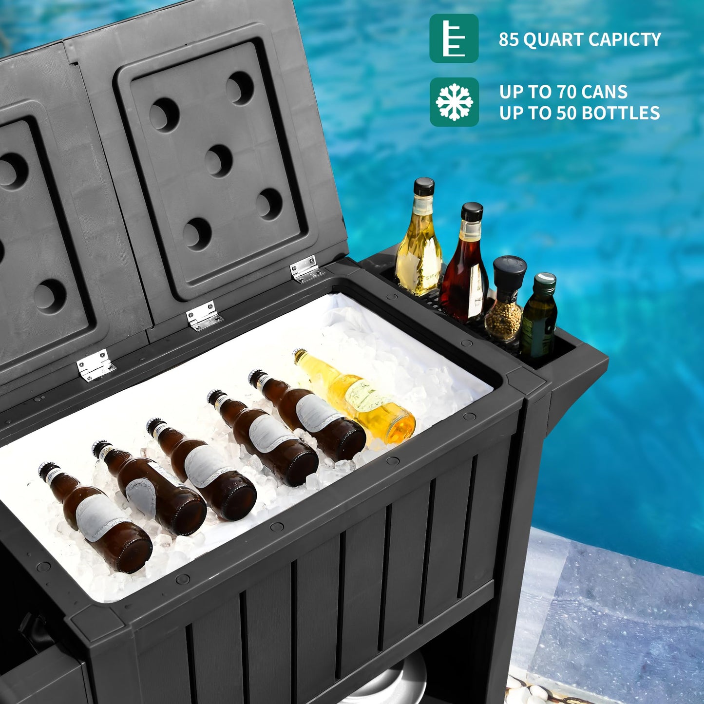 YITAHOME 85 Quart Rolling Cooler Cart with Bottle Opener Drainage, Portable Patio Cooler on Wheels, Outdoor Beverage Cart Ice Chest for Patio Pool Deck Party BBQ Cookouts (Black)