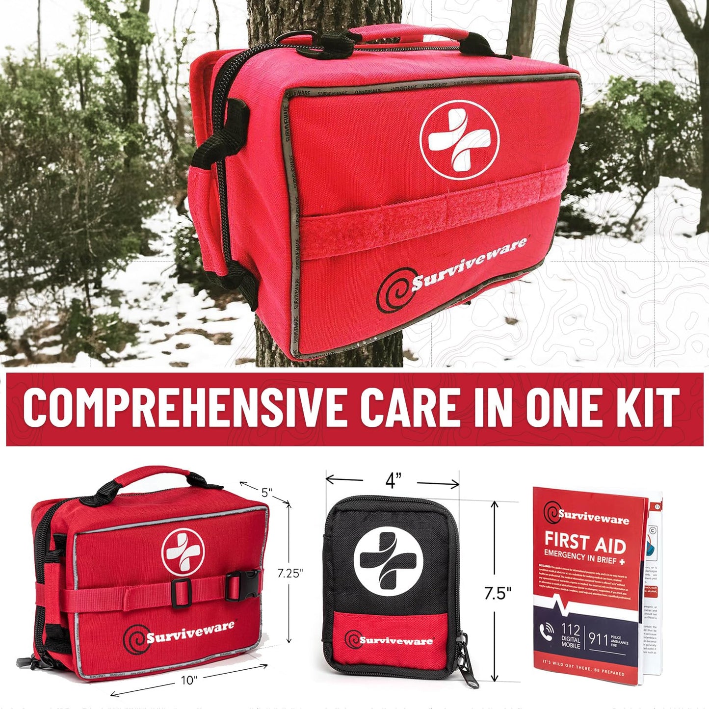 Surviveware 238 Pcs Comprehensive Premium Survival First Aid Kit - Medical Emergency Kit for Travel Camping Gear, Home Essentials & Outdoor Emergencies - Survival Kit