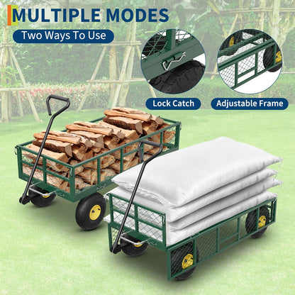 Garvee 900 lbs Steel Garden Dump Cart with Removable Sides, Convert to Flatbed, Heavy Duty Yard Cart with 180°Rotating Handle & 10" All Terrain Wheels, Utility Dump Wagon for Lawn Farm Backyard