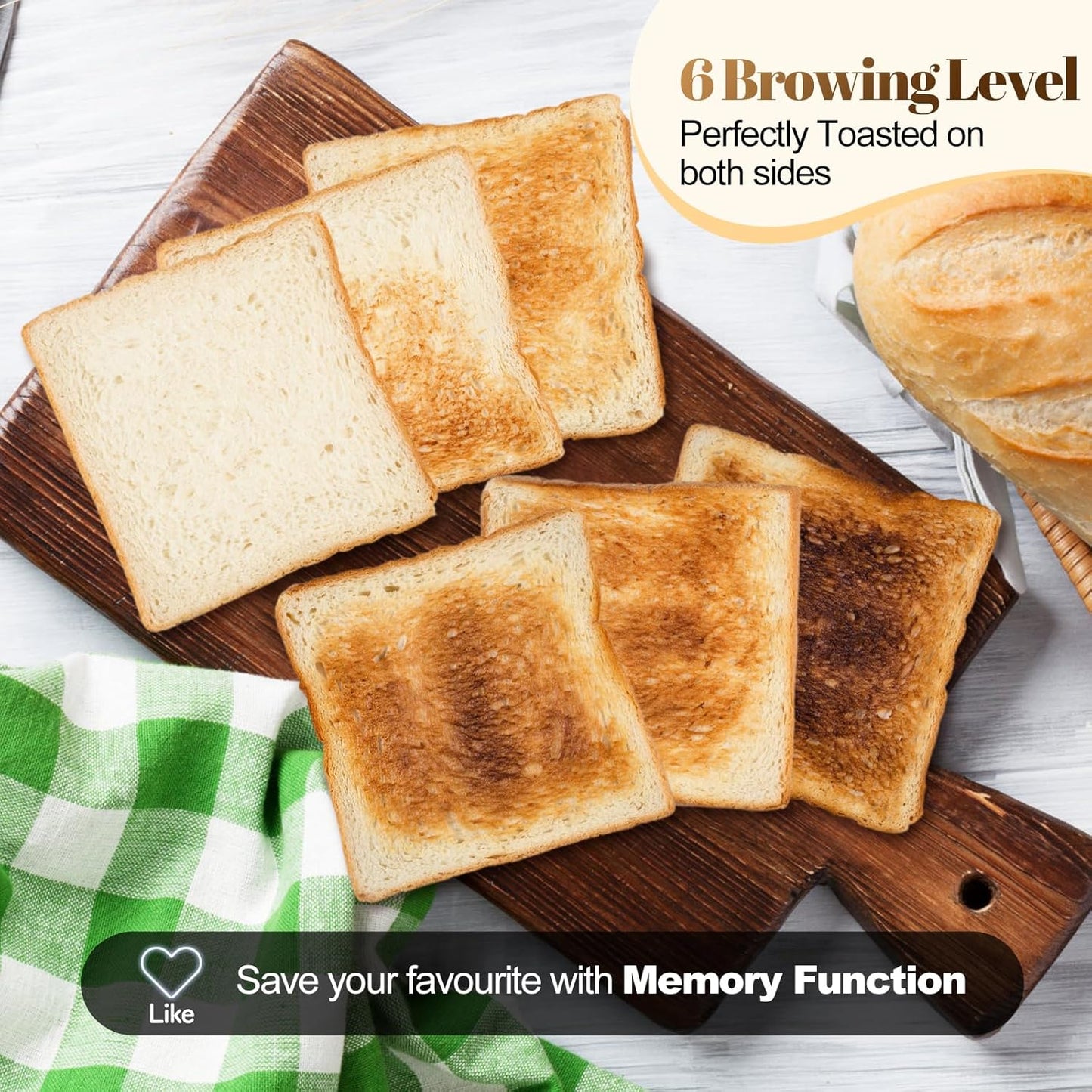 Tesslux 4-Slice Toaster - Touch Screen Control, 1.5" Wide Slots, 6 Browning Levels | Black