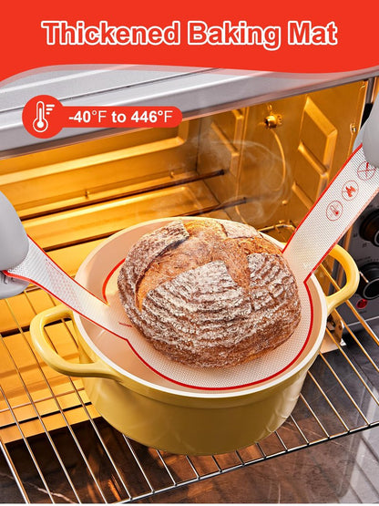 SMARTAKE 2-Pack Silicone Bread Sling for Dutch Oven, Reusable Bread Baking Mats with Long Handles, Include Spatula, Non-Stick Bread Baking Sheet Liners for Transferable Dough Pastry (Red & Black)