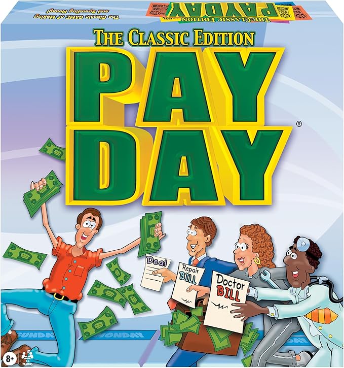 The Game of Pay Day with Popular 1970's Artwork by Winning Moves Games USA Where Players Make and Spend Money for Fun for 2-4 Players Ages 8+
