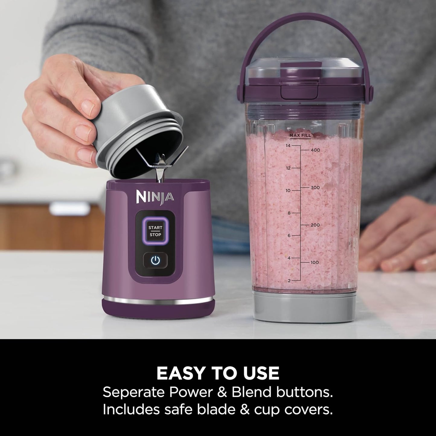 Ninja BC151PR Portable Blender - Cordless 18oz Personal Blender for Smoothies & Shakes | BPA Free, USB-C Rechargeable, Leakproof Lid