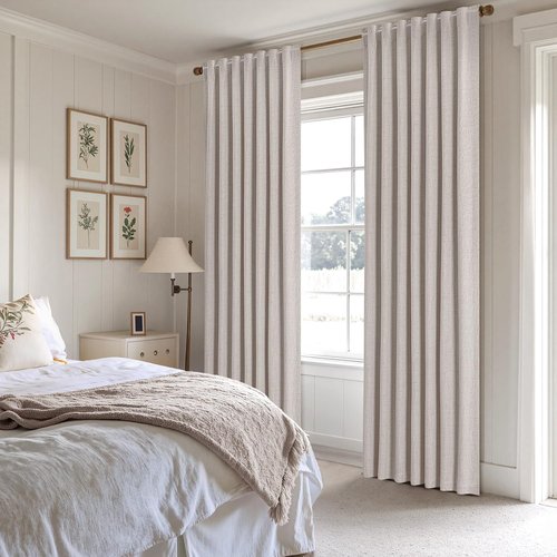 EMEMA Ivory White Linen Blackout Curtains - Thermal Insulated 100% Room Darkening Drapes | 42 x 63 Inch, 2 Panels for Luxury Bedroom & Living Room Decor