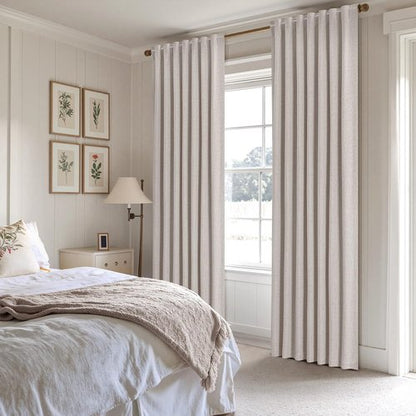 EMEMA Ivory White Linen Blackout Curtains - Thermal Insulated 100% Room Darkening Drapes | 42 x 63 Inch, 2 Panels for Luxury Bedroom & Living Room Decor