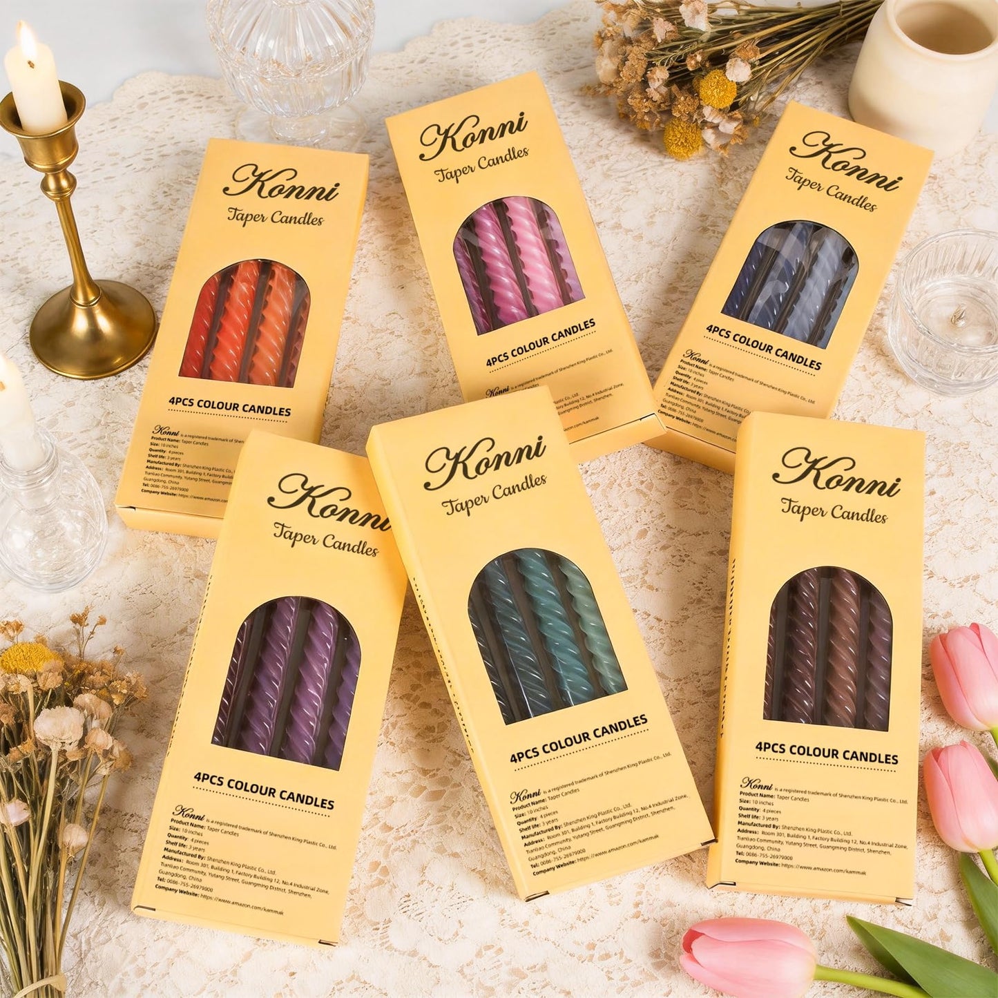 Purple Spiral Taper Candles, 10 inch Gradient Twisted Candles,4 Pack Unscented and Smokeless Long Burning Candles with Cotton Wicks,Tall Candlesticks,Ideal for Weddings, Dinner Parties, and Home Décor