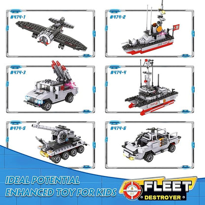 1296 Pieces City Police Set Aircraft Carrier Blocks Set 6 in 1 Military Warship Battleship Building kit with Airplane Boat Cop Car Tank Creative Roleplay Ship Gift Toys for Kids Boys 6-12 Years