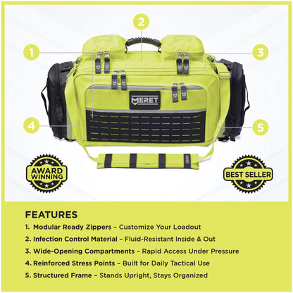 MERET OMNI PRO X Emergency Medical Backpack – Modular Trauma & First Aid Organizer with Easy to Clean Material – MOLLE Compatible – High Viz Yellow