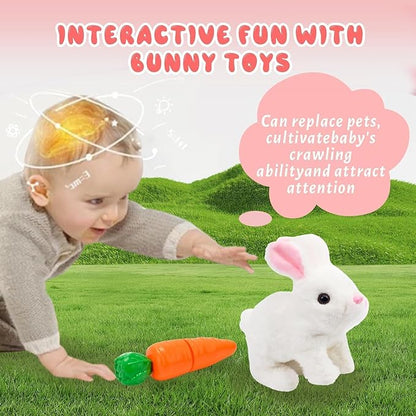 Realistic Bunny Toy - Interactive Plush Rabbit with Sounds and Movements Animated Walking Wiggle Ears Twitch Nose - Easter Gift for Kids (Brown+White)