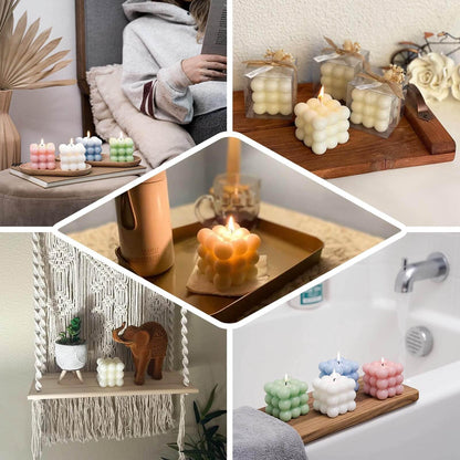 Efavormart 2 Pack Sage Green 2" Bubble Cube Paraffin Wax Candles, Unscented Rubik's Cube Aesthetic Decorative Pillar Candles