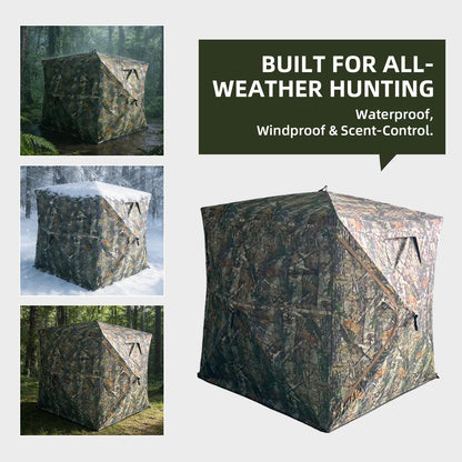 2-3 Person Ground Blind, 270° One-Way See Through Hunting Blind, Heavy Duty 600D 3000mm Waterproof Oxford, Silent Slide Windows & Zippers, 4-Season Portable Stealth Blind for Deer & Turkey