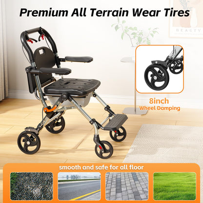 Portable Bedside Commode Chair 3-in-1, Foldable Toilet Chair with Raised Seat & Shower Chair, for Use with Wheelchairs for Adults, Heavy Duty Commode for Elderly, Disabled, Supports 330 lbs (BLACK)