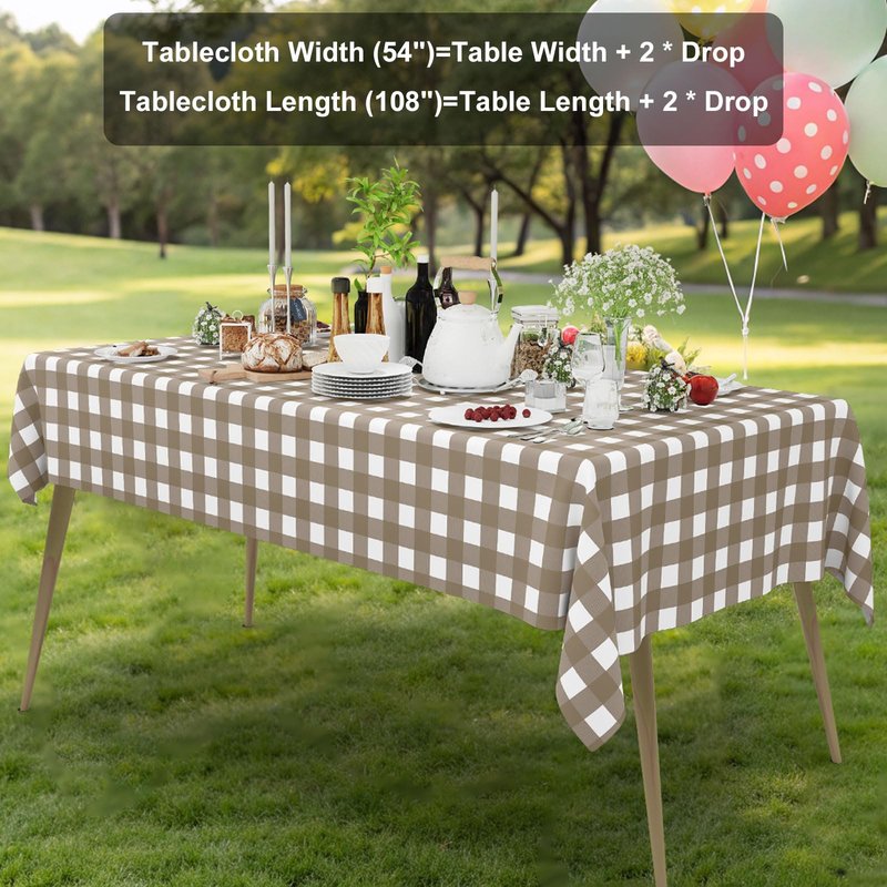 Smiry 3 Pack Khaki Gingham Disposable Tablecloths - 54" x 108" Heavy Duty Plastic Table Cloth, Waterproof Buffalo Plaid Table Covers for Picnic, Banquets, Outdoor Parties