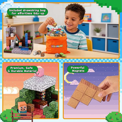 Magnetic Blocks 100 Pcs Building Cubes Game Build Forest World Set Stem Sensory Montessori Kids Toys for Toddlers Boys Girls Ages 3+ Stacking Magnets Tiles for Christmas Birthday Gifts