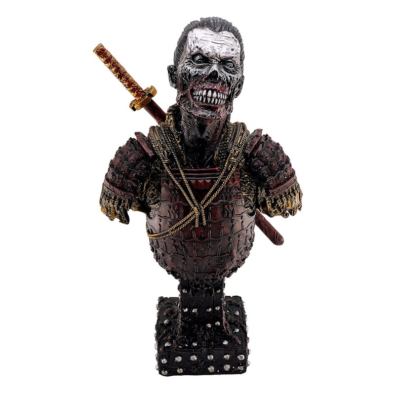 LOOYAR Undead Samurai Zombie Resin Bust Statue for Home Office Decor (Red)