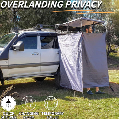DANCHEL OUTDOOR Car Side Shower Awning with Roof, 3.3x3.3ft Portable Roof Rack Vehicle Shower Privacy Tent Shelter Enclosure Overland Camping Changing Room Bathroom w/LED Light, Gray