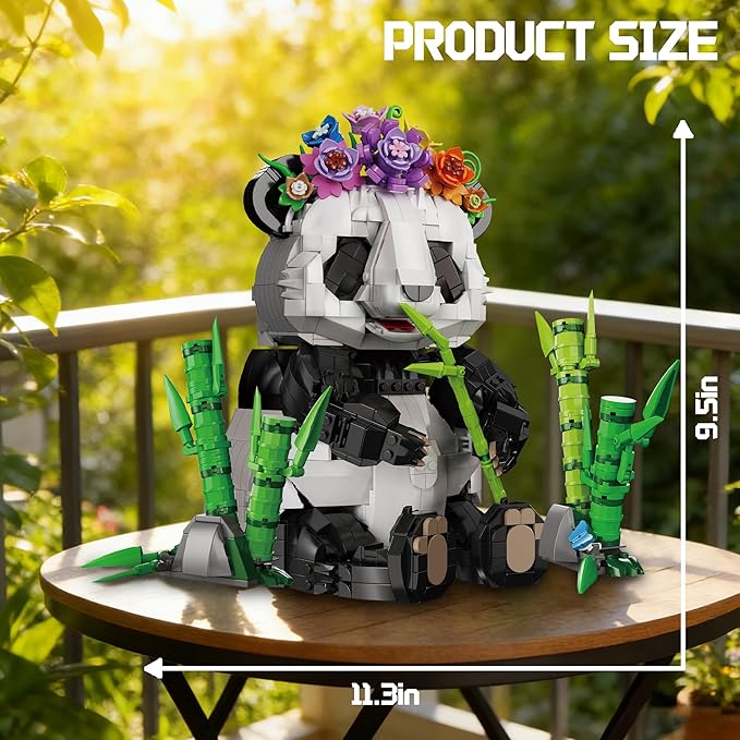 Panda Building Set with Flowers &amp Bamboo for Adults Compatible with Lego Wild Animals Movable Arms and Head Collectible Model Home Decor Gift for Teens Boy Girl