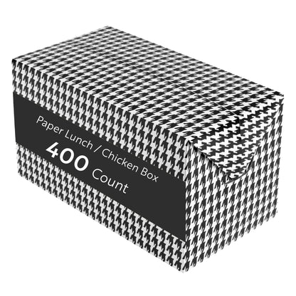 Restaurantware Bio Tek 80 Ounce To Go Boxes 400 Rectangle Take Out Food Containers - Fast Top Closure Disposable Black Houndstooth Paper Carry Out Containers For Burgers Or Fried Chicken