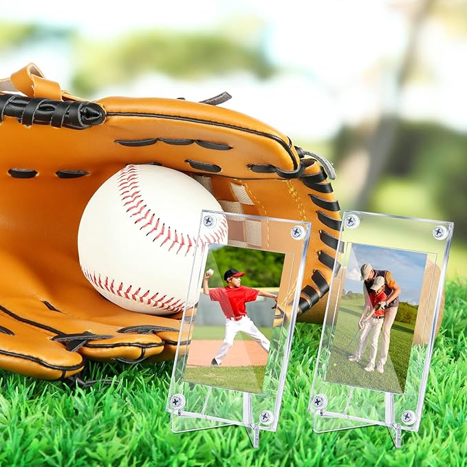 30 Pcs Screw Trading Card Protector with Display Stands Acrylic 35 PT Baseball Card Holder for Football Sports Game Business Display