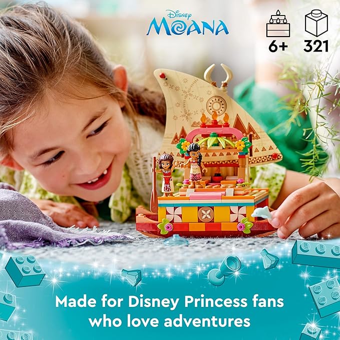 LEGO Disney Princess Moana's Wayfinding Boat Building Toy 43210 Disney Princess Toy Set with Moana and Sina Mini-Dolls Dolphin Figure Disney-Inspired Pretend Play Toy for Kids Boys Girls Ages 6+