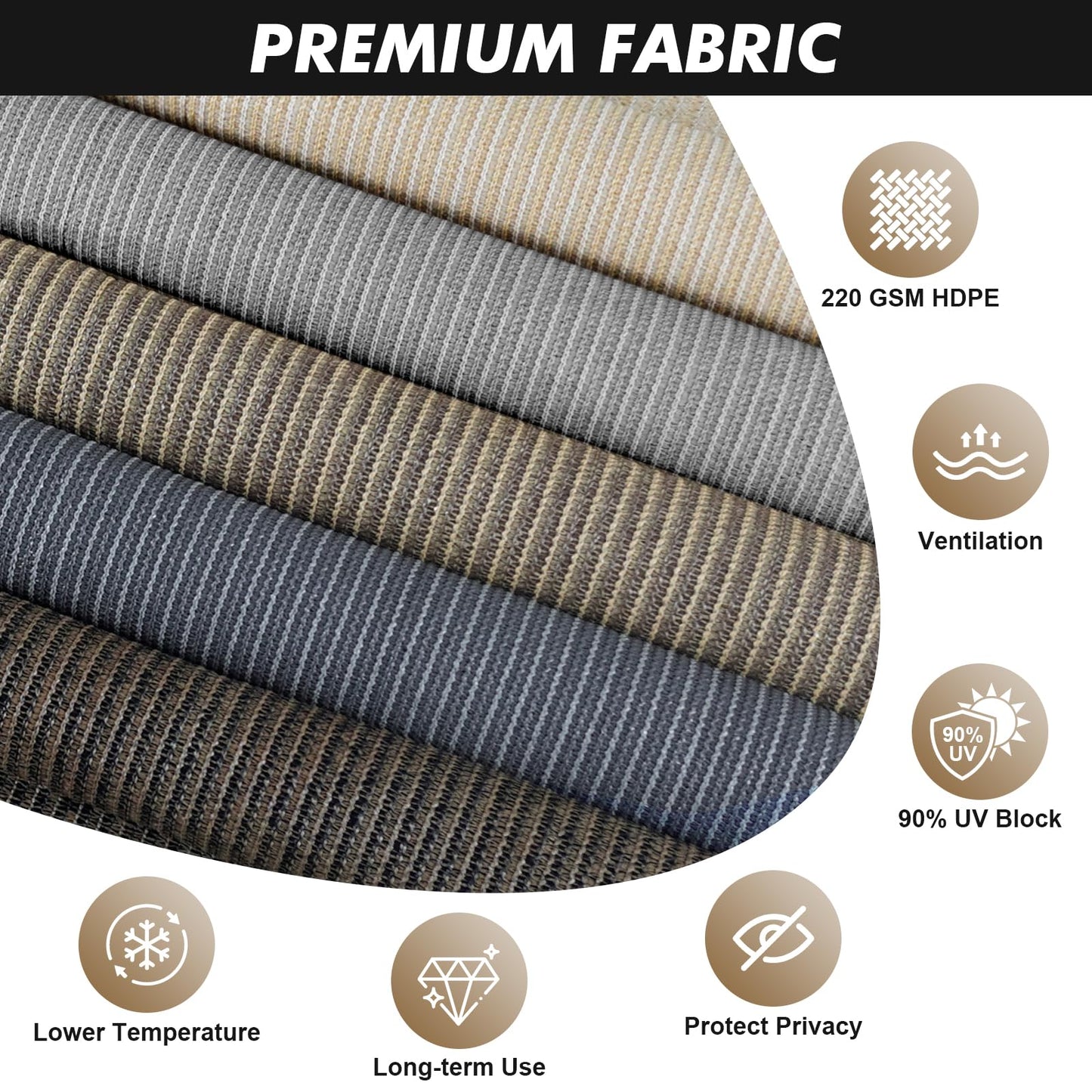 Artpuch Outdoor Roller Shade 9' W x 8' H, Gray Exterior Cordless Patio Shades Roll Up Blinds with Spliced Pole Design, One-Piece Fabric